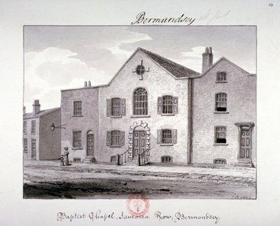 Uitzicht op de Baptistenkapel aan Jamaica Row, Bermondsey, Londen door John Chessell Buckler