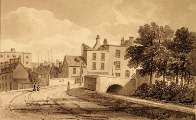 Uitzicht op de Mill Pond-brug, Bermondsey door John Chessell Buckler
