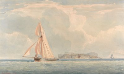 Boot Zeilt naar Links met Eiland op de Achtergrond door John Christian Schetky