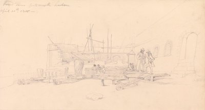 Tekening van Round Tower, haven van Portsmouth door John Christian Schetky