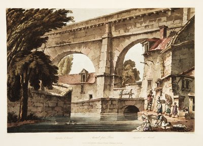 Aquaduct bij Arcueil, illustratie uit Versailles, Parijs en Saint Denis, uitgegeven 1805 door John Claude Nattes
