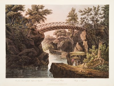 Omgeving van Parijs, brug bij Bagatelle, illustratie uit Versailles, Parijs en Saint Denis, uitgegeven 1809 door John Claude Nattes