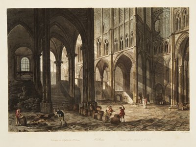 Interieur van de kerk van St. Denis, illustratie uit Versailles, Parijs en Saint Denis, uitgegeven 1805 door John Claude Nattes