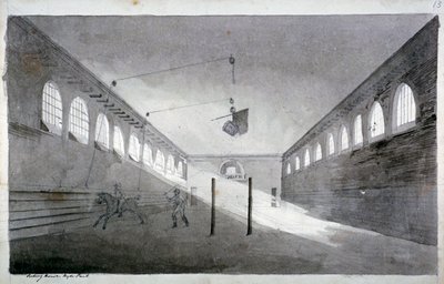 Interieur van de rijschool, Hyde Park, Londen, c1811 door John Claude Nattes