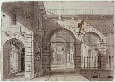 Binnenplaats van de Newgate Gevangenis door John Claude Nattes