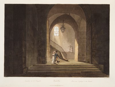 Trap naar de kapel, illustratie uit Versailles, Parijs en Saint Denis, uitgegeven 1806 door John Claude Nattes