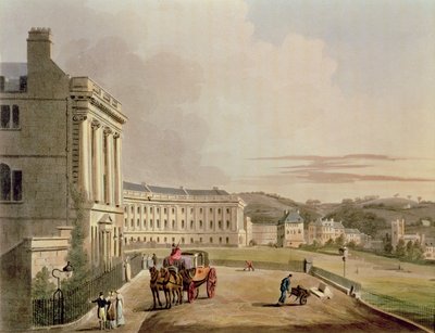 De Crescent, detail van de straat, uit Bath Geïllustreerd door een Serie van Zichten, gegraveerd door John Hill door John Claude Nattes
