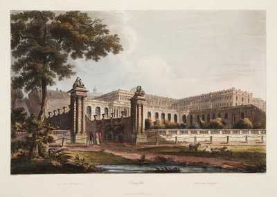 Versailles vanuit de Orangerie, illustratie uit Versailles, Parijs en Saint Denis, uitgegeven 1805 door John Claude Nattes