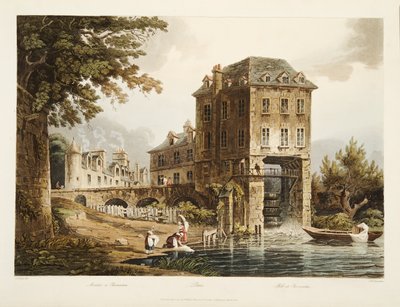 Molen bij Charenton, illustratie uit Versailles, Parijs en Saint Denis, uitgegeven 1807 (aquatint) door John Claude after Nattes