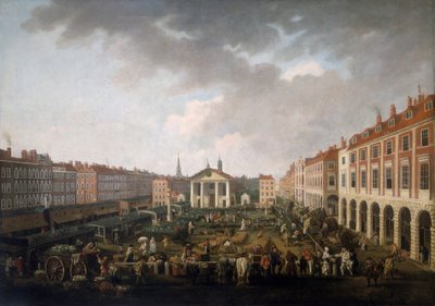 Covent Garden Piazza en Markt door John Collet