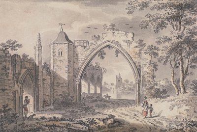 Ecclesiastische Ruïnes naast de Theems (?) door John Collet
