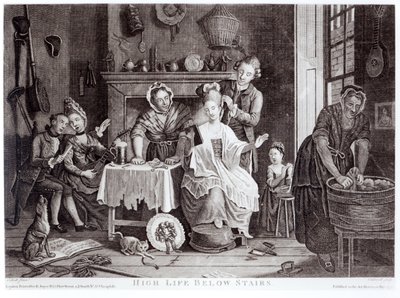 High Life Below Stairs, gegraveerd door Caldwell, gepubliceerd in 1772 door John Collet