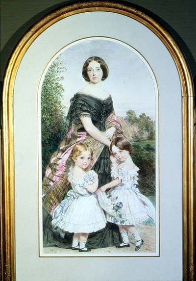 Portret van een dame met haar twee dochters door John Collingham Moore