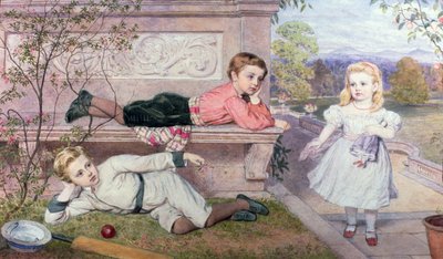 De Farrer Kinderen, Gaspard, Henry en Cecilia in de Tuinen van een Landhuis in Berkshire door John Collingham Moore