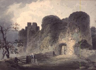Ingang van Carisbrooke Kasteel, met een Jongeling en een Lam bij een Poort door John Collins