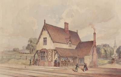 Victoriaans Landelijk Treinstation en Spoorwegovergang, 1844-77 door John Connell Ogle
