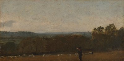 Een Herder in een Landschap die uitkijkt over Dedham Vale naar Langham door John Constable