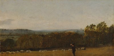 Een herder in een landschap kijkt over Dedham Vale naar Langham door John Constable