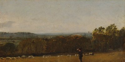 Een herder in een landschap kijkend over Dedham Vale richting Langham, ca. 1811 door John Constable