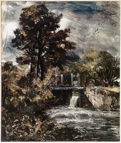 Een sluis, misschien op de Stour door John Constable