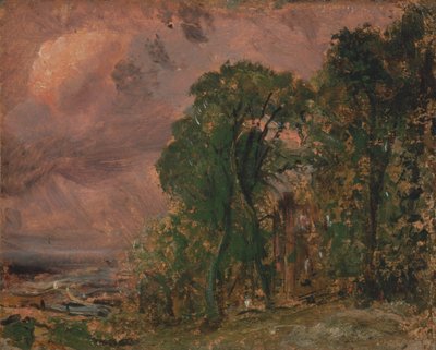 Uitzicht in Hampstead met stormachtig weer door John Constable