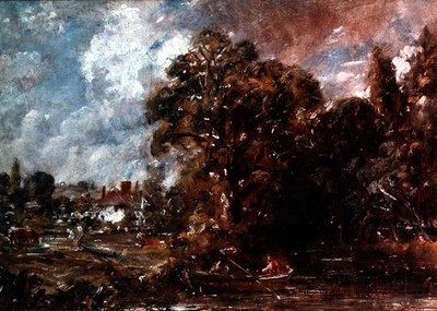 Een rivierscène met een boerderij aan de waterkant, c.1830-36 door John Constable