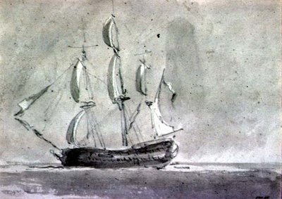 Een schip onder zeil door John Constable