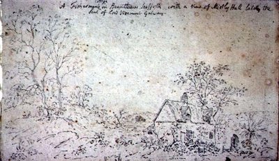 Huisje in Brantham, met uitzicht op Mistley Hall door John Constable