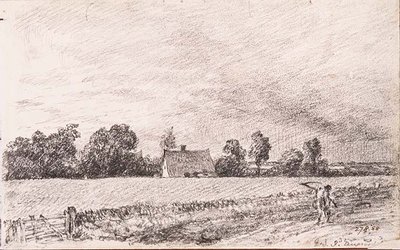 Huisjes en weg, East Bergholt door John Constable