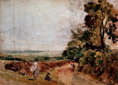 Landweg tussen East Bergholt en Flatford (1811) door John Constable