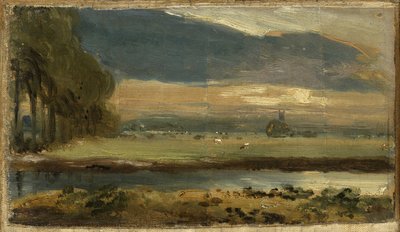 Dedham Kerk vanuit Flatford, ca. 1810 door John Constable