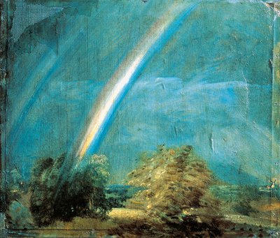 Landschap met een dubbele regenboog door John Constable