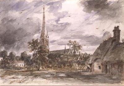 Salisbury Cathedral: met huisjes door John Constable
