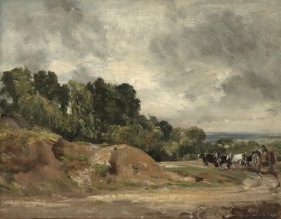 Zandbanken en een Kar en Paarden op Hampstead Heath, c.1820-25 door John Constable