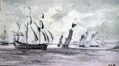 Schepen in een bries in de Theems of Medway door John Constable