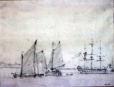 Schepen in de Theems door John Constable