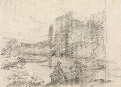 Twee Figuren bij een Rivier door John Constable