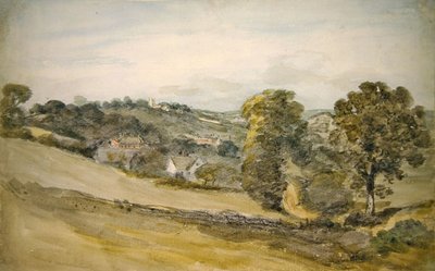 Uitzicht richting Langham Kerk vanaf nabij Stratford Road, Dedham door John Constable