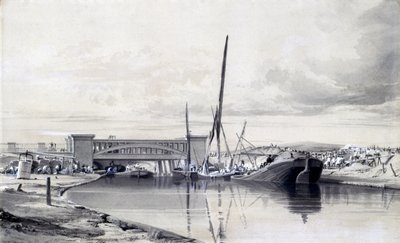 Brug over het Regents Canal, april 1837 door John Cooke Bourne