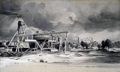 Hijsinstallatie en pompen bij Kilsby Tunnel, Northamptonshire, 16 juli 1837 door John Cooke Bourne