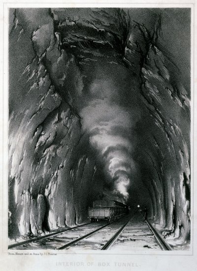 Interieur van Box Tunnel, 1846 door John Cooke Bourne