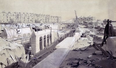 Mornington Crescent - Lijn in aanbouw, september 1836 door John Cooke Bourne