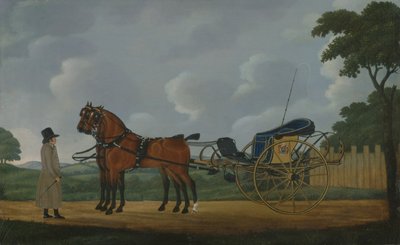Een Heer met zijn Paar Bays Aangespannen aan een Curricle door John Cordrey