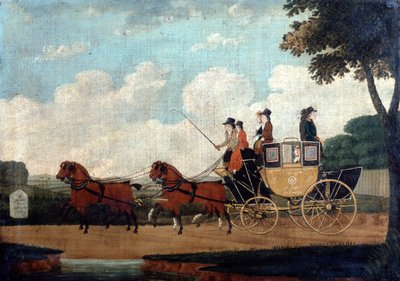 De Royal Mail Coach, Chelmsford naar Londen, 1799 door John Cordrey