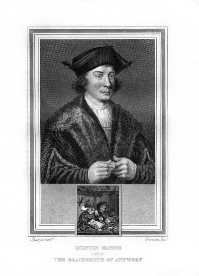 Quentin Matsys, schilder in de Vlaamse traditie, 1825 door John Corner