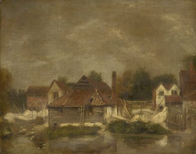 Schuren en oude huizen aan de Yare door John Crome