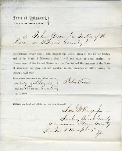 Loyaliteitseed van John Crow uit Missouri, County of St. Louis door John Crow