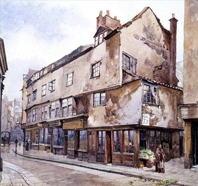 Cloth Fair, Smithfield, met bloemenverkoper, februari 1884 door John Crowther