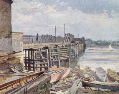 Verloren Londen: Oude Battersea-brug, vanaf de noordelijke oever door John Crowther