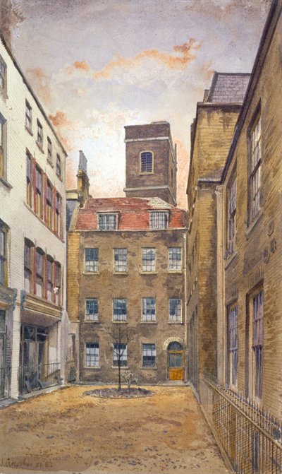 Toren van de kerk van St Matthew, Friday Street gezien vanaf Fountain Court, Londen, 1882 door John Crowther